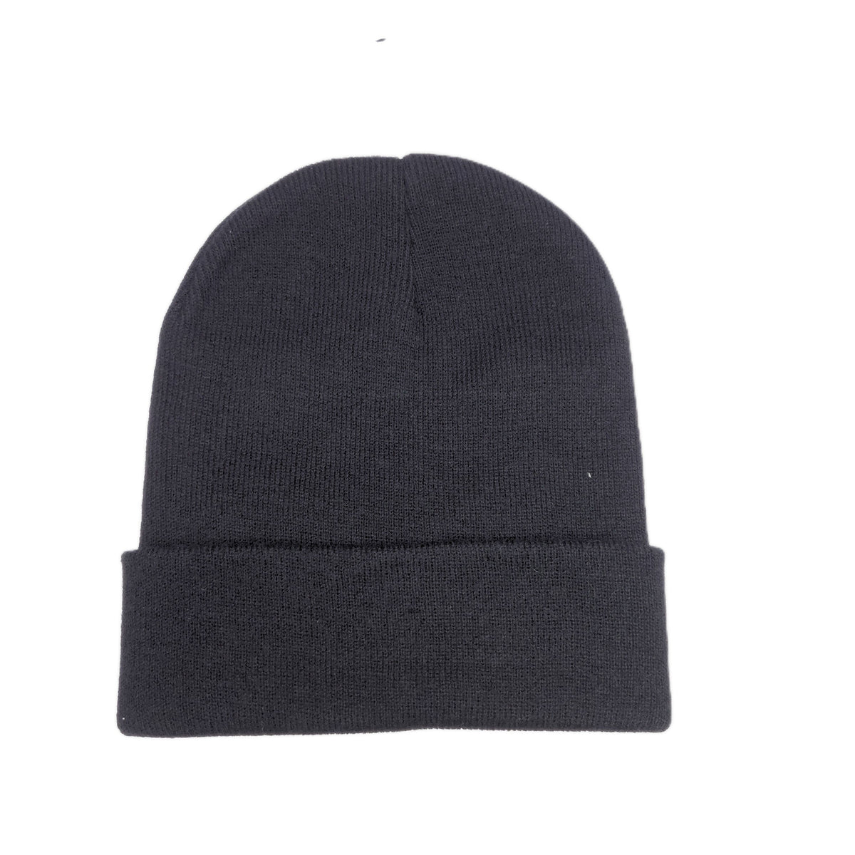 Black beanie hat on a white background