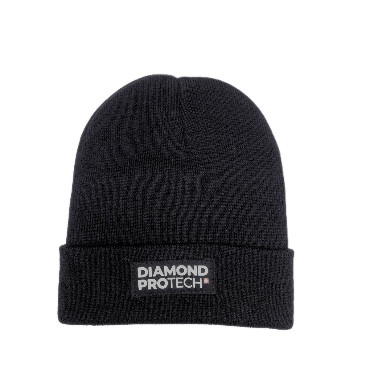 Black beanie with Diamond Protech logo on a white background