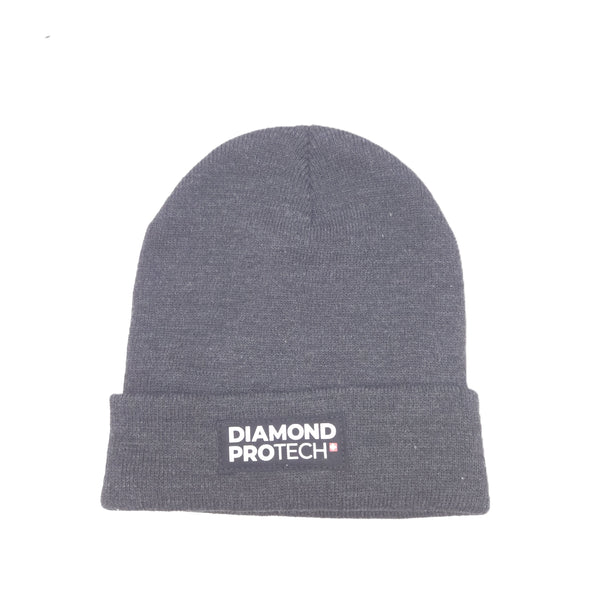 Gray beanie with 'Diamond Protech' logo on a white background